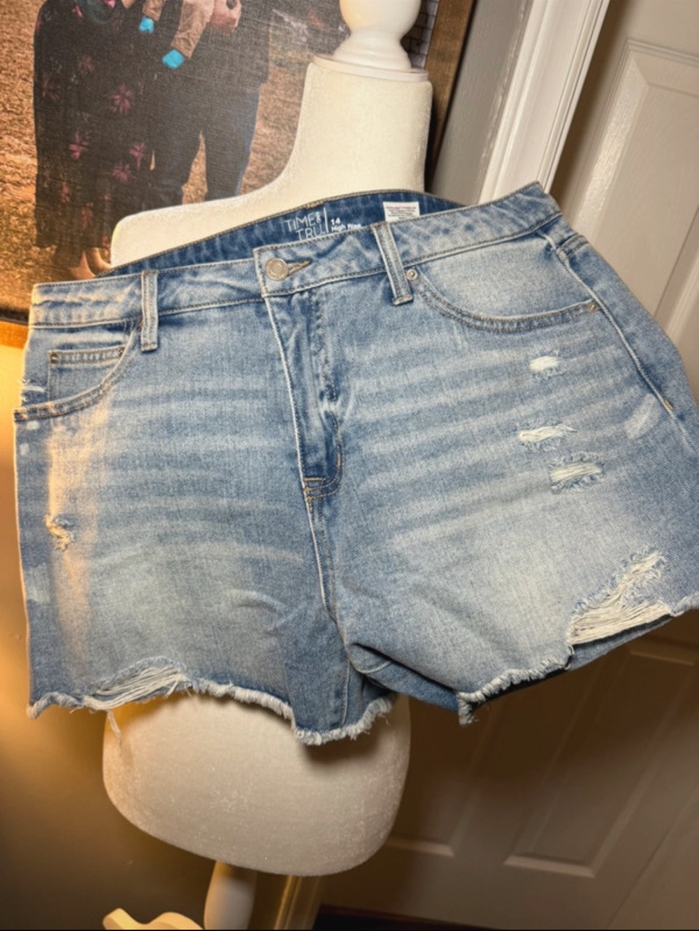 Time and Tru Light Blue Distressed Cutoff Denim Shorts